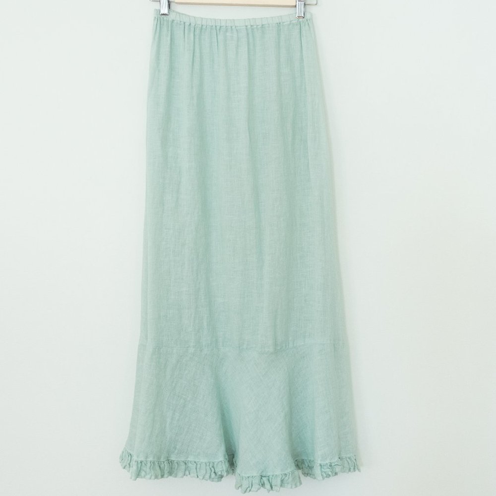 CP Shades Linen Ruffled Hem Elastic Waist Midi Skirt